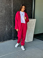 Жіночий спортивний костюм на флісі з кофтою на блискавці Малиновий 42/44
