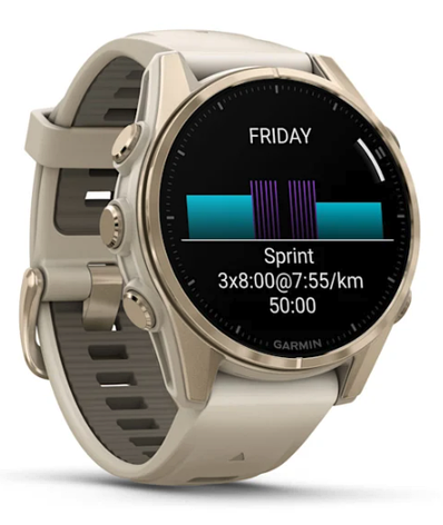 Смарт-годинник Garmin Fenix 8 – 43 mm AMOLED Sapphire, Soft Gold with Fog grey/dark sandstone silicone band, фото 1