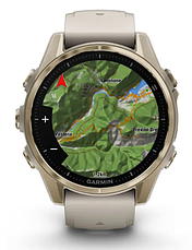 Смарт-годинник Garmin Fenix 8 – 43 mm AMOLED Sapphire, Soft Gold with Fog grey/dark sandstone silicone band, фото 3
