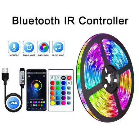 Світлодіодна Bluetooth RGB лєнта 15М з пультом в комплекті USB LED 15led/m, фото 1