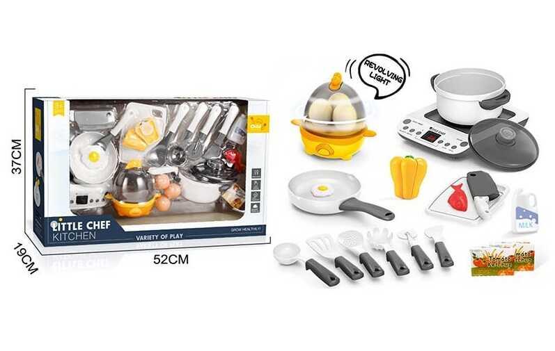 Ігровий набір Плита з посудом BC 9013, 18 елементів, яйцеварка, з підсвіткою, звуками, мелодіями, фото 1