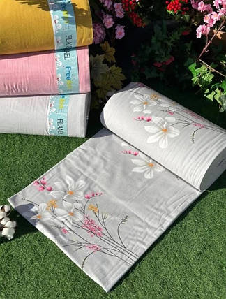 Натуральна тканина сіра 240 см для постільної білизни Фланель (байка) 100% бавовняна набивна з принтом квіти, рулон 25 м, фото 1