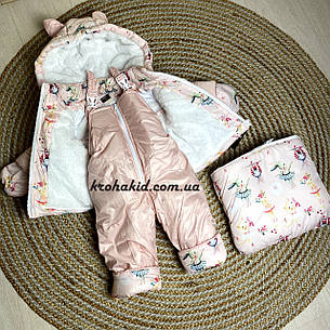 Зимовий дитячий теплий комбінезон-трансформер 3в1 для новонародженого: 0-2 роки, фото 2