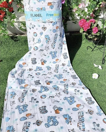 Білоземельна тканина фланель для пелюшок (байка) дитяча 240 см із малюнком іграшок, у рулоні 25 м, фото 1