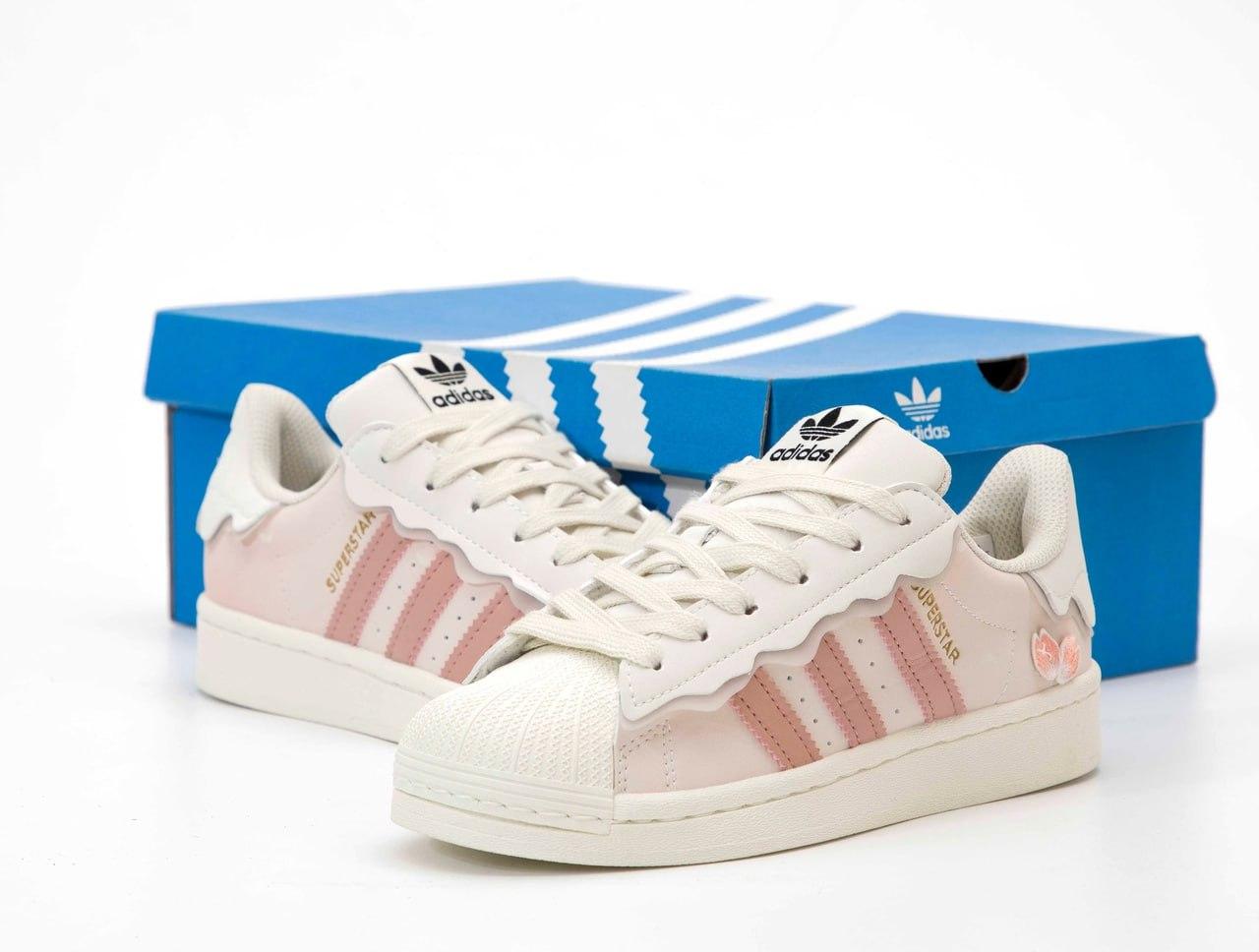 Жіночі білі Кросівки Adidas Superstar Cappuccino Pink, фото 1