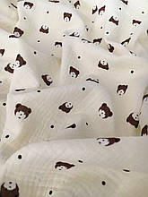 Муслін (жатка 1,35 м) мордашки ведмедів на кремовому