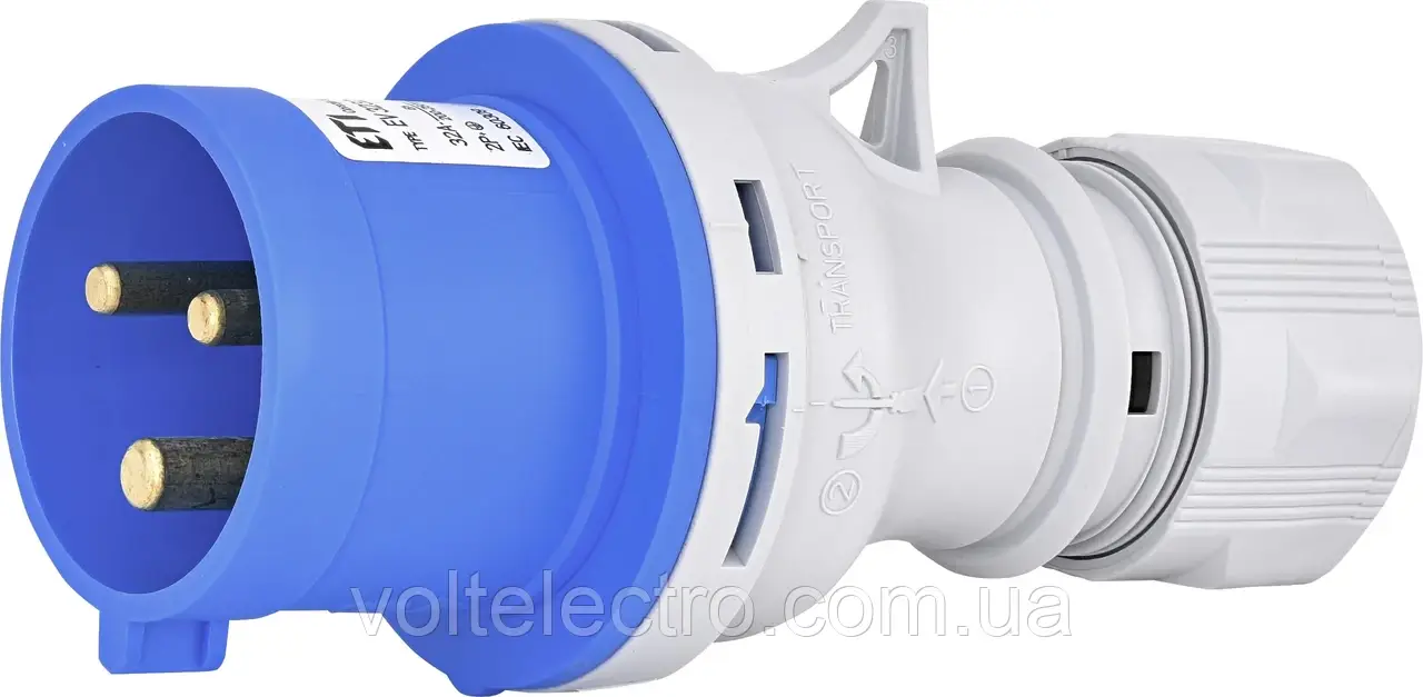Вилка кабельна (силовий роз`єм) EV-3232 IP44 32A, 230V, 2P+PE, фото 1