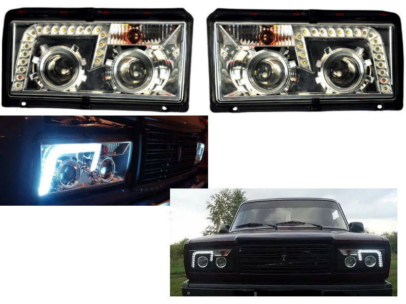 Світлодіодні фари ВАЗ 2104 — 2105 ТЮНІНГ DRL + 1 LENS CHROME к-т