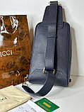 Сумка чоловіча нагрудна шкіряна темно-синя преміум, фото 4