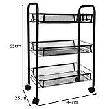 Кухонний стелаж з трьома полицями Ruhhy 24749 на колесах чорний, фото 6