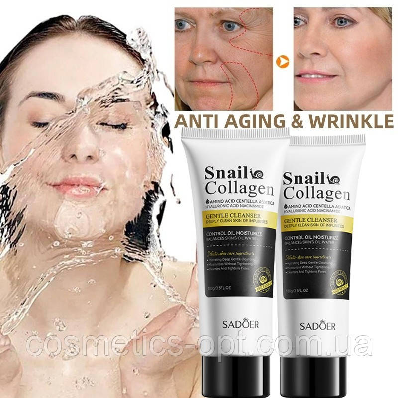 Ніжна пінка для зміцнення шкіри Sadoer Snail Collagen Gentle Cleanser, 100 г