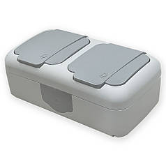 Розетка зовнішня подвійна із заземленням та захисними шторками, з кришкою Viko Palmiye Сірий (90555588)