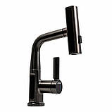 Кухонний змішувач Platinum A239 PVD чорний з індикатором, лійкою та 3 режимами, розсувний, фото 6