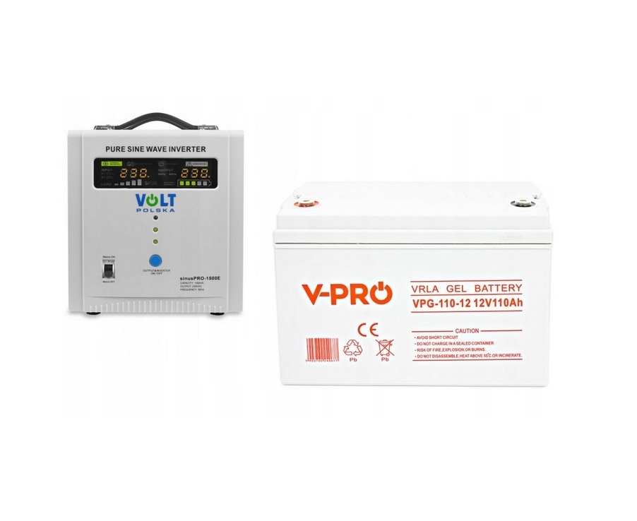 Аварійний комплект живлення Volt Polska SINUS PRO 1500 E 12/230V 1050/1500W + Акумулятор VOLT GELL 110Ah 12V, фото 1