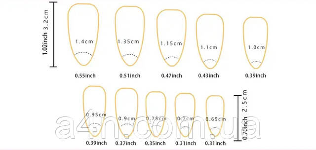 Накладные ногти - Интернет-магазин A4N Размеры накладных ногтей