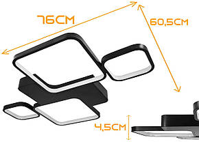 Світильник сучасний підвісний світлодіодний стельовий 3 кольори чорний накладний, люстра 128 Вт, фото 5