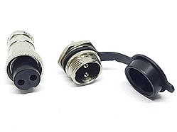 Роз'єм GX16-2 контакти (2 pin) пара (Гніздо з вологозахисною заглушкою + штекер)