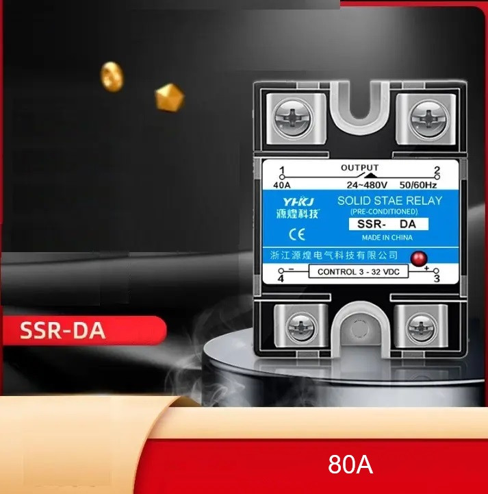 Твердотільне реле SSR-80DA однофазне 3-32VDC (20mA) / 24-480VAC (80A), YHKJ, фото 1