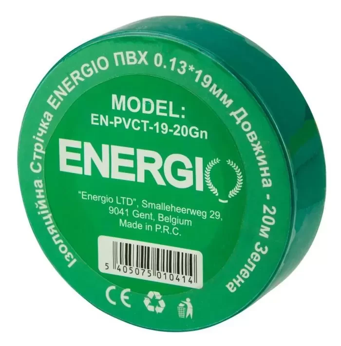 Стрічка ізоляційна Energio ПВХ товщина 0.13 19мм 20м зелена