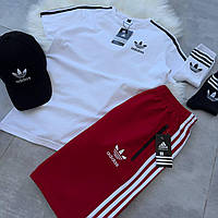 Набір Adidas футболка шорти кепка носки 2 пари чорний червоний білий хакі 95% бавовна 5% еластан BUV