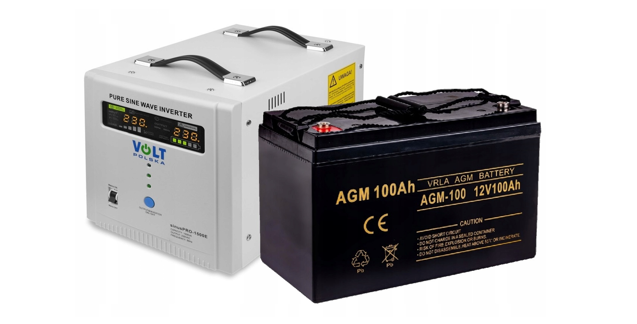 Аварійний комплект живлення Volt Polska SINUS PRO 1500 E 12/230V 1050/1500W + Акумулятор VOLT AGM VRLA 100Ah 12V