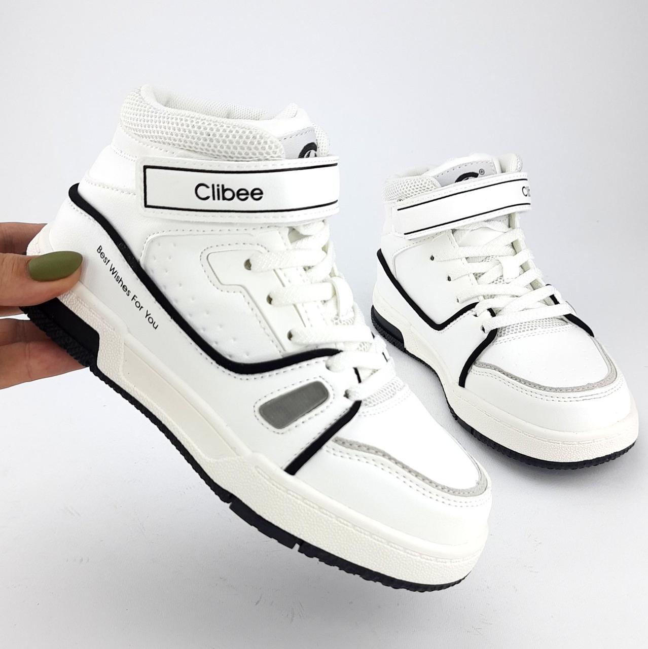 Кросівки хайтопи дитячі для хлопчика білі на липучці white Clibee