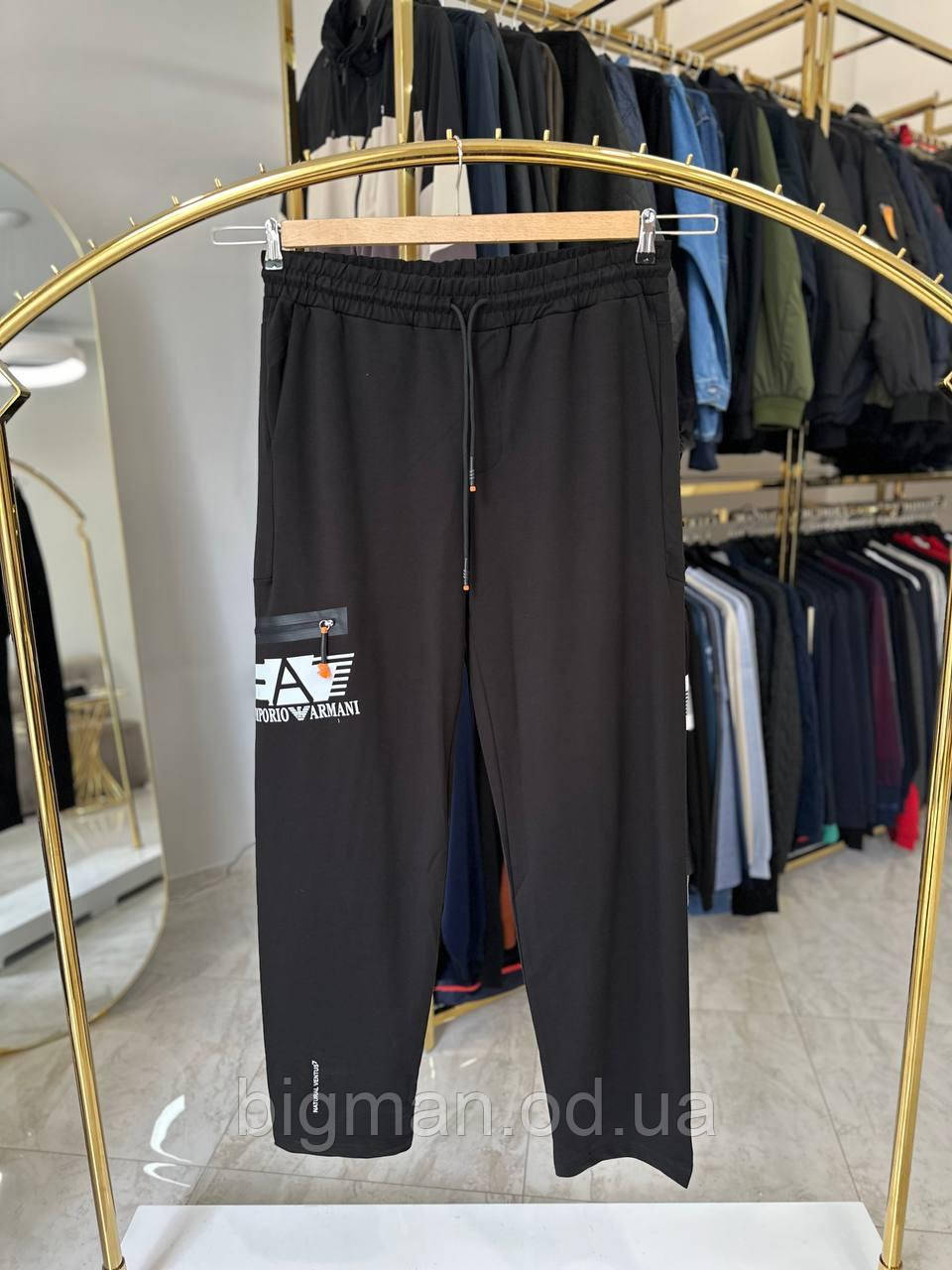 Чоловічі спортивні штани EA7 2482 (батал) 3-10XL чорні прямі
