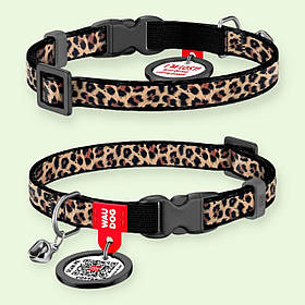 Нашийник для котів нейлоновий WAUDOG Nylon з QR паспортом малюнок Леопард пластиковий фастекс 279-4066