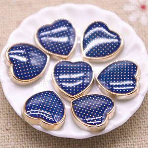Кабашон / Серединки для бантиків / 1,2 см / Упаковка - 5 шт / Серце в горошок / Синій