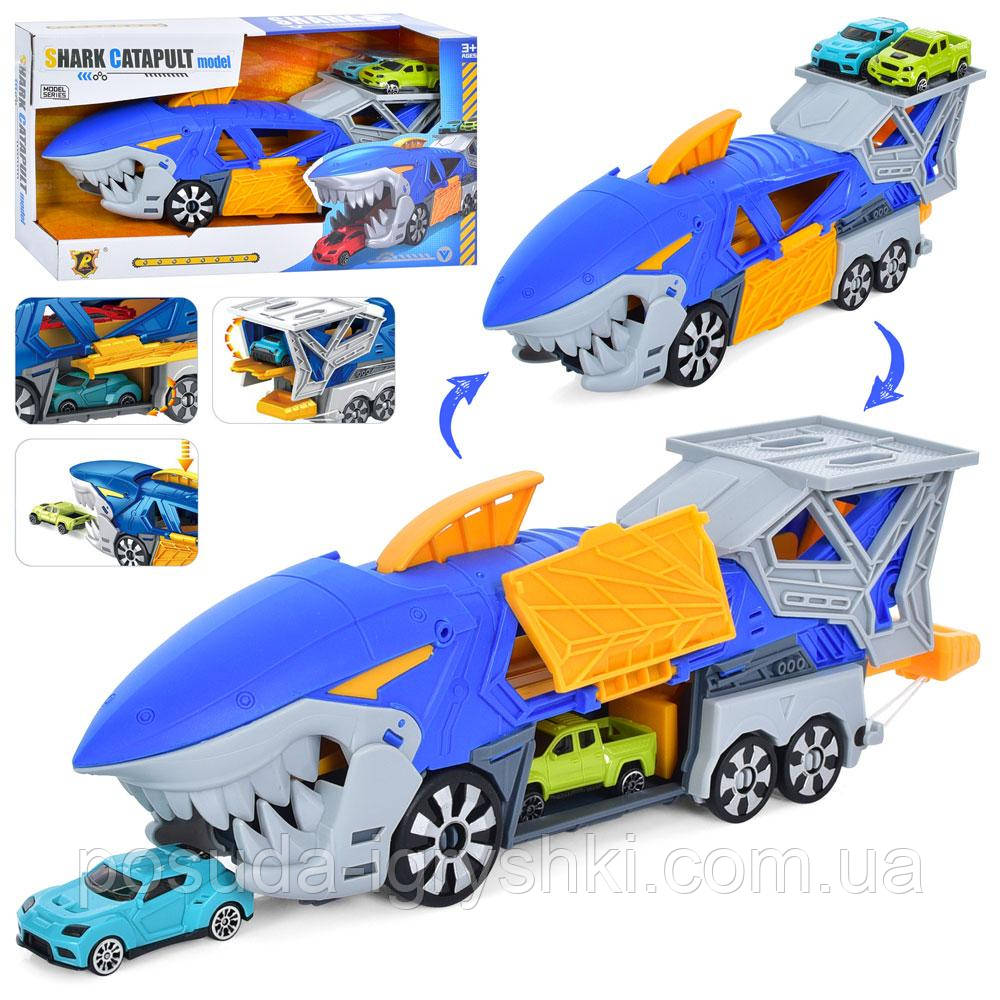 Набір з транспортом P932-A трейлер розміром 33см, на запуску, машина 2шт, в коробці, 36-19,5-8,5см, фото 1