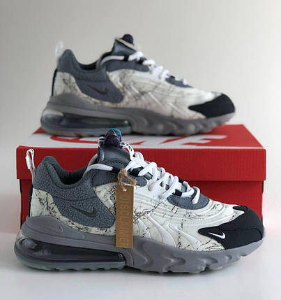 Чоловічі кросівки Nike Travis Scott Air Max 270 React Gray Найк аїр макс 270 Сірі підошва Аїр, фото 1