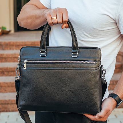 Шкіряна чоловіча ділова сумка-портфель чорна Tiding Bag 30987, фото 1