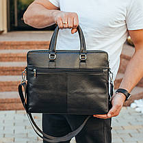 Шкіряна чоловіча ділова сумка-портфель чорна Tiding Bag 30987, фото 3