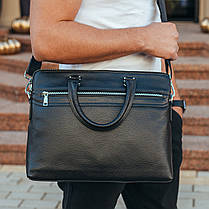 Шкіряна чоловіча ділова сумка-портфель чорна Tiding Bag 30987, фото 5