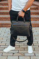 Шкіряна чоловіча ділова сумка-портфель чорна Tiding Bag 30987, фото 6