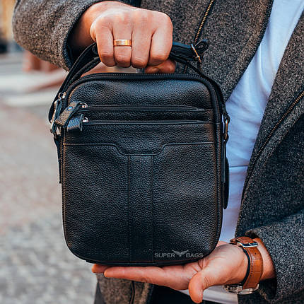 Шкіряна чоловіча чорна сумка-барсетка з ручкою Tiding Bag 73957, фото 1