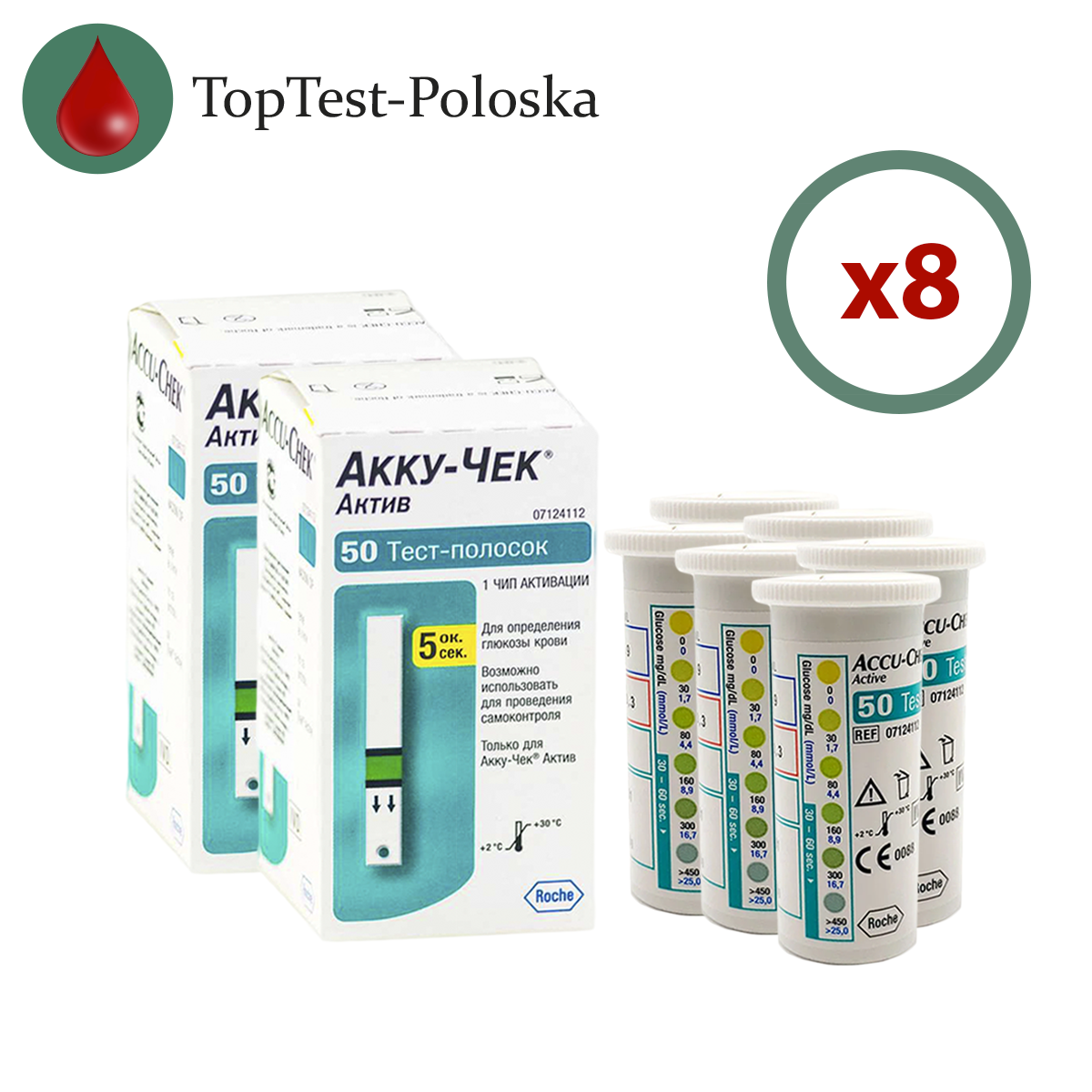 Тест-смужки Акку-Чек Актив (Accu-Chek Active) 800 шт. в 16 флаконах по 50 шт. в пакованні