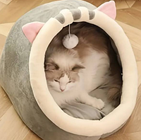 Спальне місце для собак та котів з подушкою Теплий м'який будиночок лежанка з іграшкою, розмір L