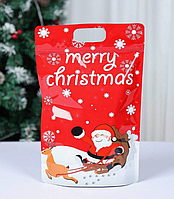 Пакет Брак червоний Новорічний дитячий сумочка із зіп застібкою для подарунків з ручкою 29х20х6 см