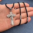 Чоловічий комплект шовковий шнурок із срібними вставками та хрест 925 проба, фото 3