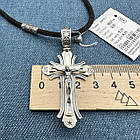 Чоловічий комплект шовковий шнурок із срібними вставками та хрест 925 проба, фото 7