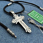 Чоловічий комплект шовковий шнурок із срібними вставками та хрест 925 проба, фото 4