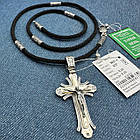 Чоловічий комплект шовковий шнурок із срібними вставками та хрест 925 проба, фото 2