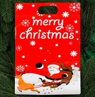 Сумочка для солодощів і подарунків 29х20х6 см пакет червоний із зіп застібкою Новорічний Дід Мороз з ручкою