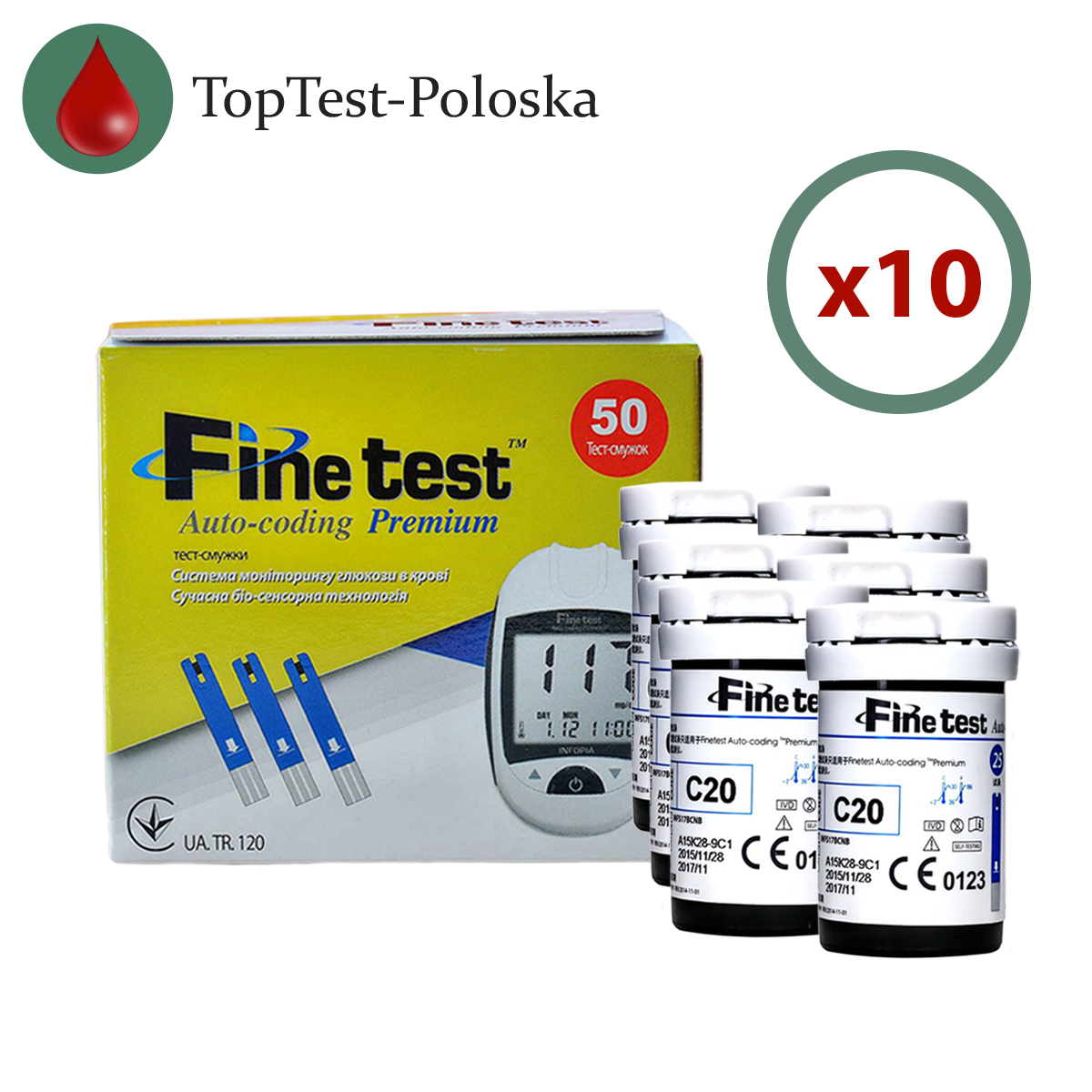 Тест-смужки Finetest Premium 500 шт. у 20 флаконах по 25 шт. у пакованні