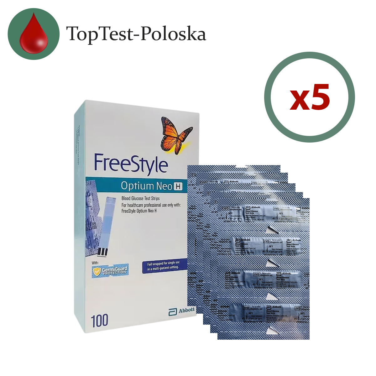 Тест смужки Фрі Стайл Оптіум Нео H (Freestyle Optium Neo H) 500 шт. в пластинках по 100 шт. в пакованні
