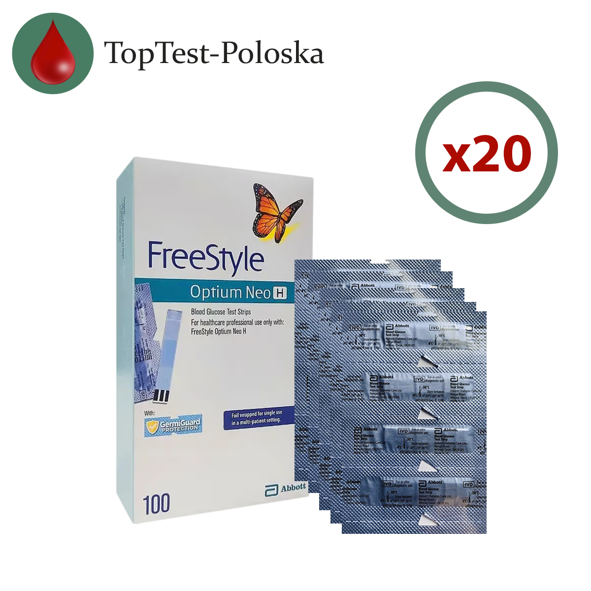 Тест смужки Фрі Стайл Оптіум Нео H (Freestyle Optium Neo H) 2000 шт. в пластинках по 100 шт. в пакованні
