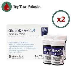 Тест смужки ГлюкоДоктор (GlucoDr) 100 шт. в 4 флаконі по 25 шт. в упаковці