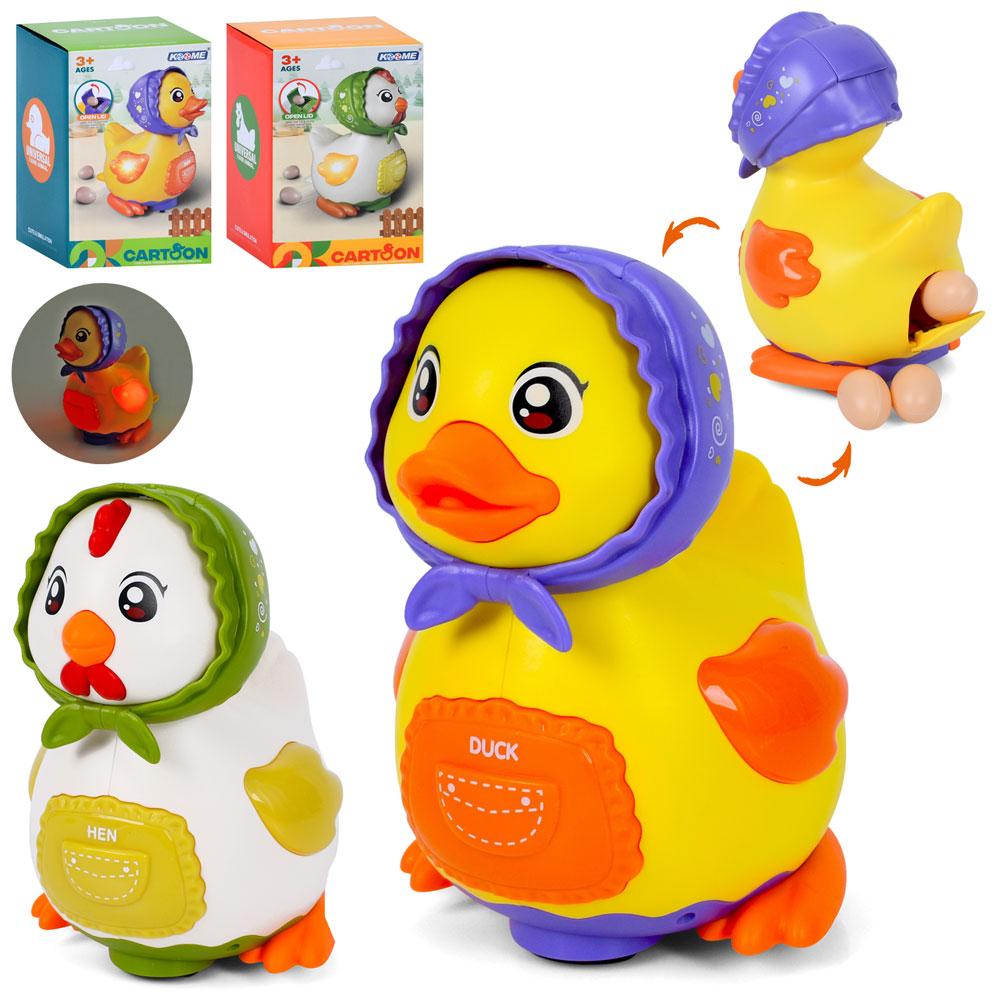 Птах M06-B-C (36шт) 18см, несе яйця, їздить, музика, світло, 2 режими, 2 види(курка, качка), на бат-ці, в, фото 1