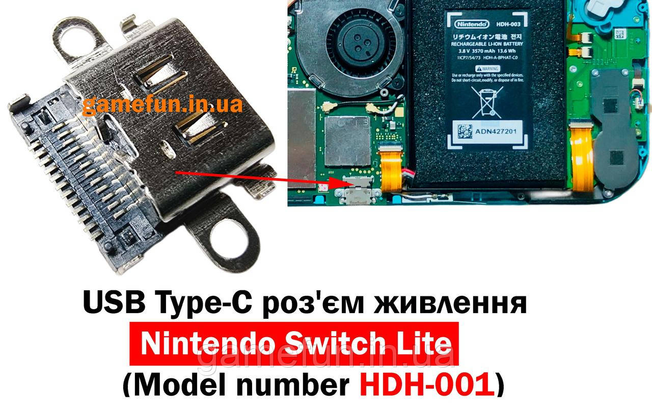 USB Type-C роз'єм живлення Nintendo Switch Lite (Model number HDH-001) (Гарна якість)